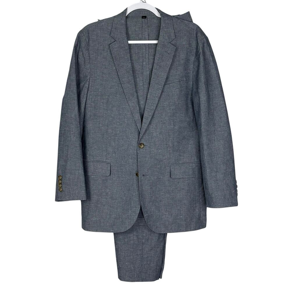 J.Crew Ludlow Suit Mens 39R 33X30 Slim Fit Unstructured Blue Somelos Linen